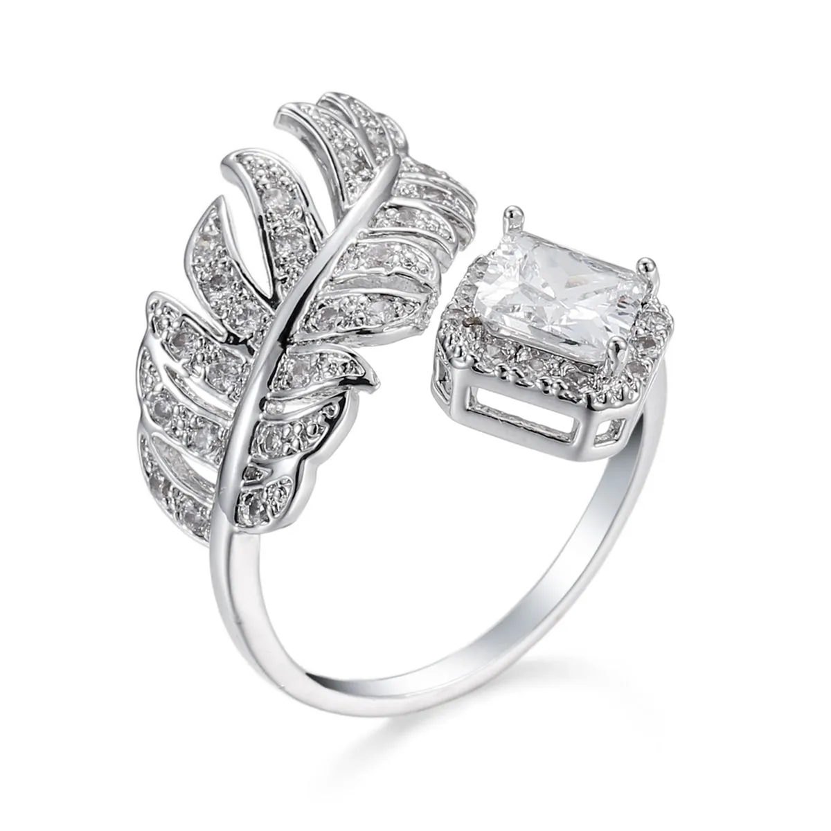 Crystal & Cubic Zirconia Silver-Plated Leaf Bypass Ring