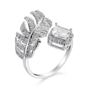 Crystal & Cubic Zirconia Silver-Plated Leaf Bypass Ring
