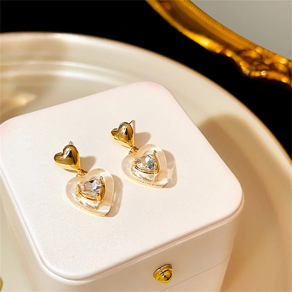Crystal & Resin 18K Gold-Plated Heart Drop Earrings