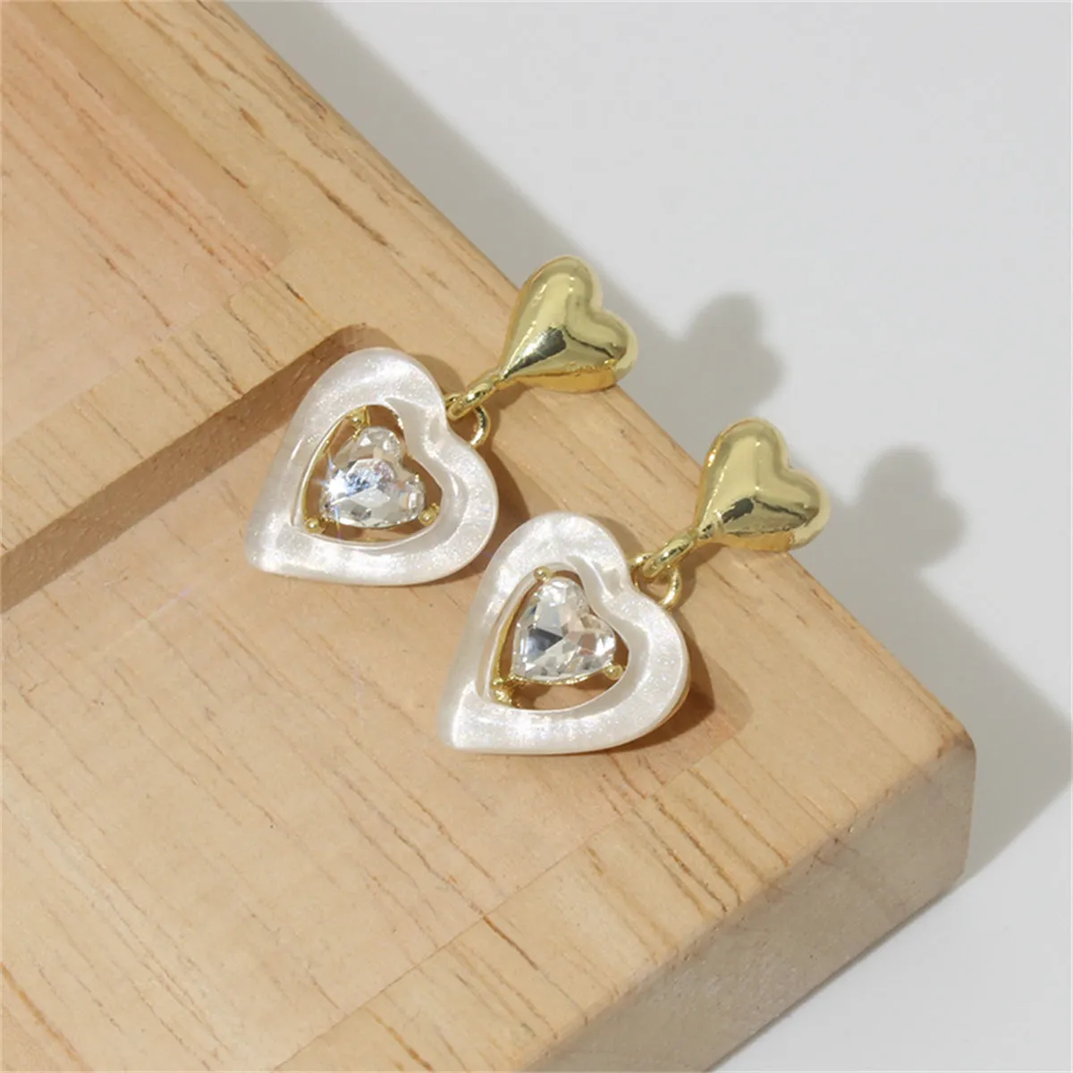 Crystal & Resin 18K Gold-Plated Heart Drop Earrings