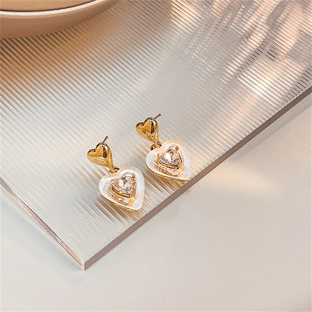 Crystal & Resin 18K Gold-Plated Heart Drop Earrings