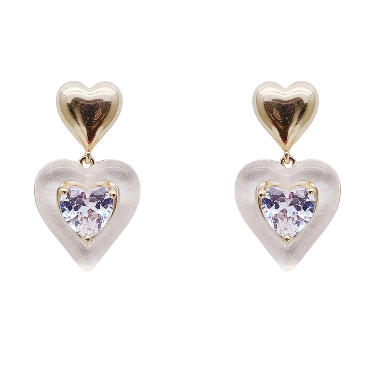Crystal & Resin 18K Gold-Plated Heart Drop Earrings