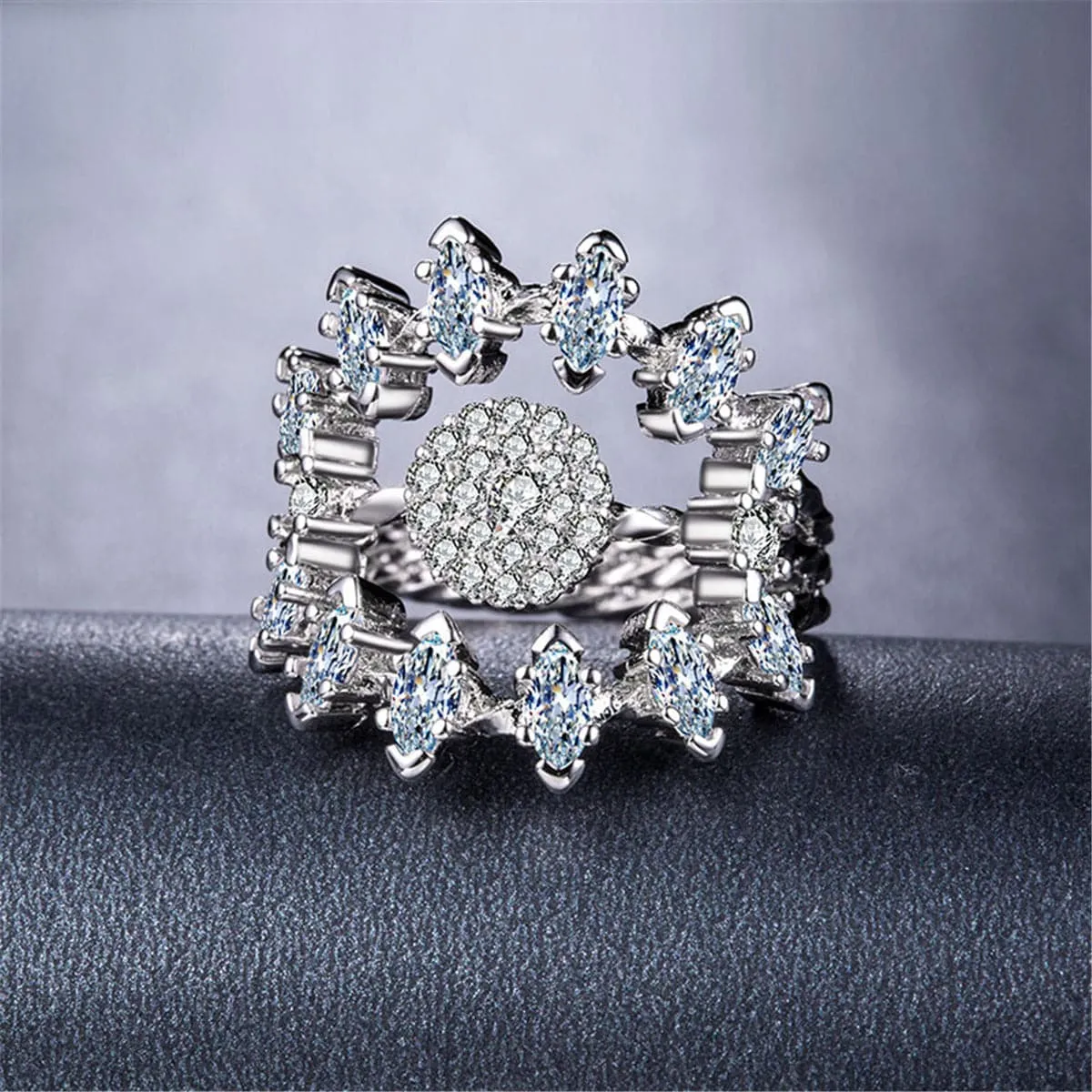 Crystal & Silver-Plated Firework Ring