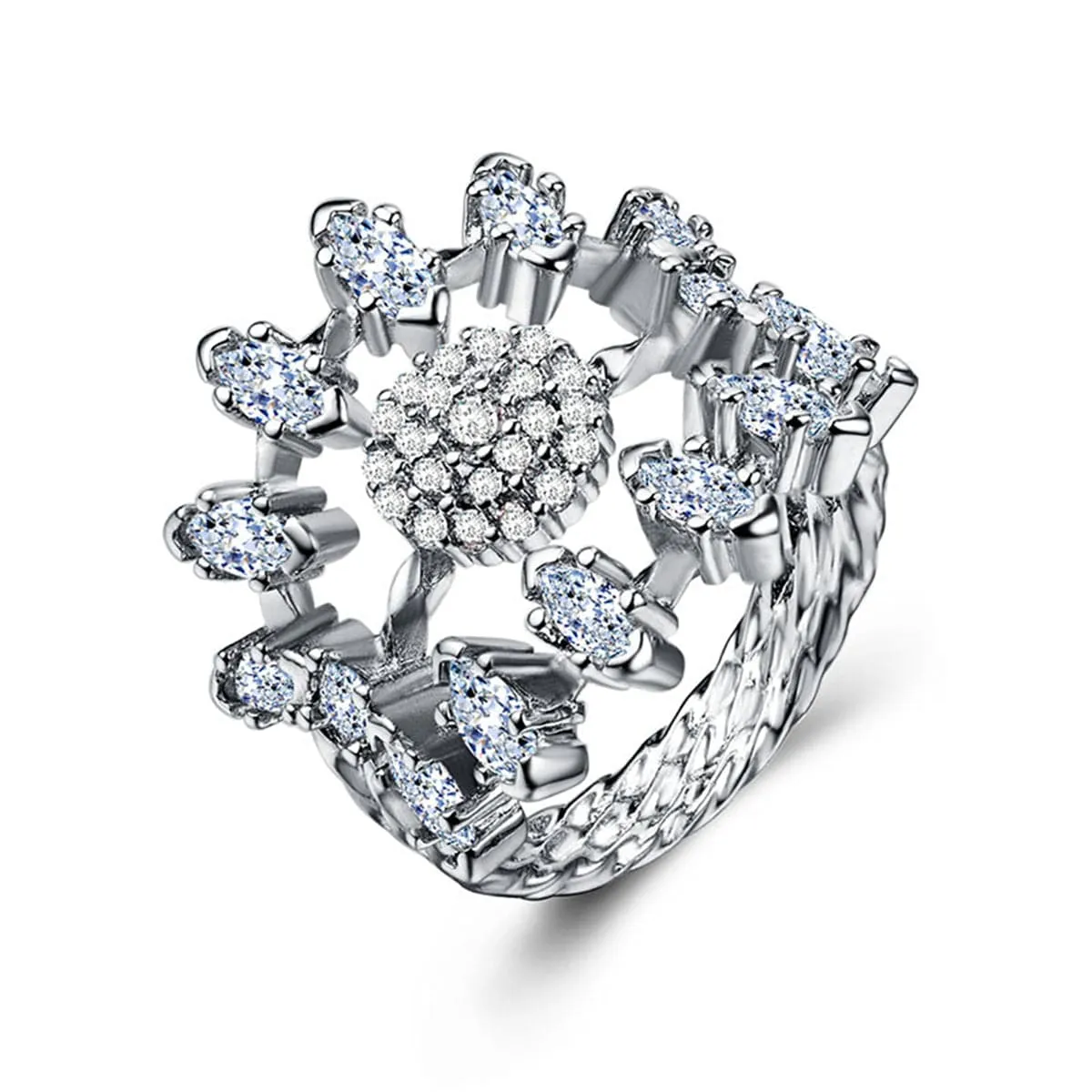 Crystal & Silver-Plated Firework Ring