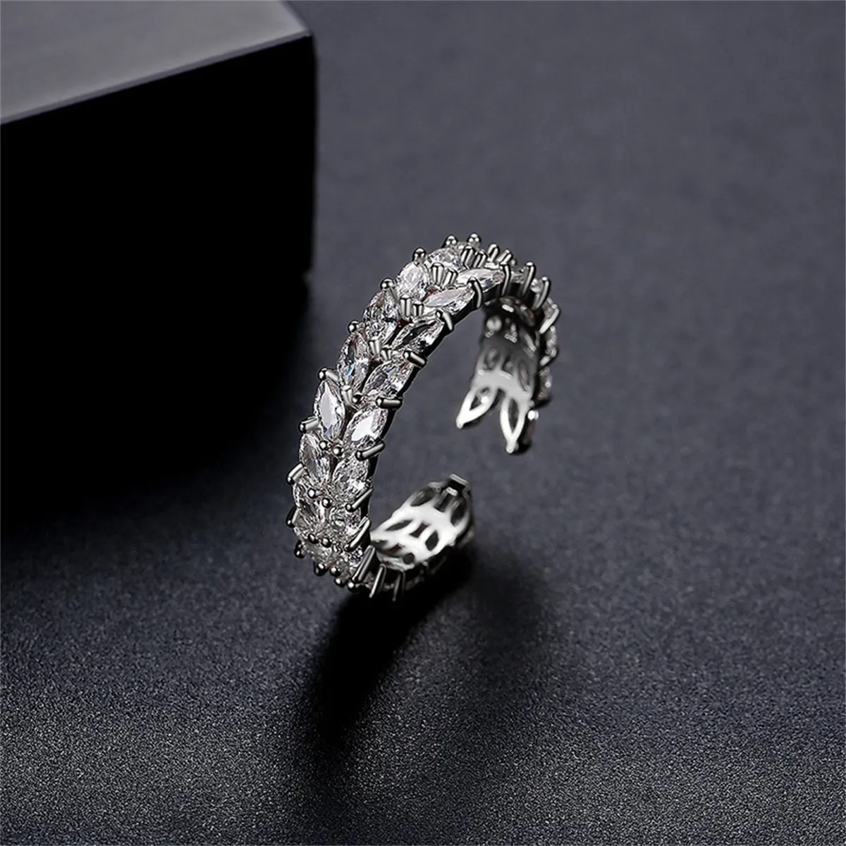 Crystal & Silver-Plated Wheat Open Ring