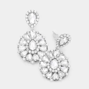 Crystal Clear Teardrop Cluster Statement Silver Clip on Earrings