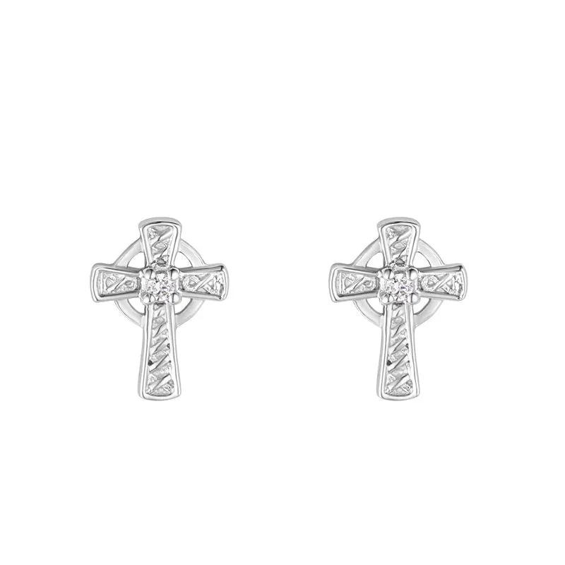 CRYSTAL CROSS STUD EARRINGS.