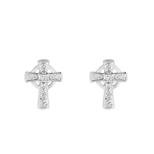 CRYSTAL CROSS STUD EARRINGS.