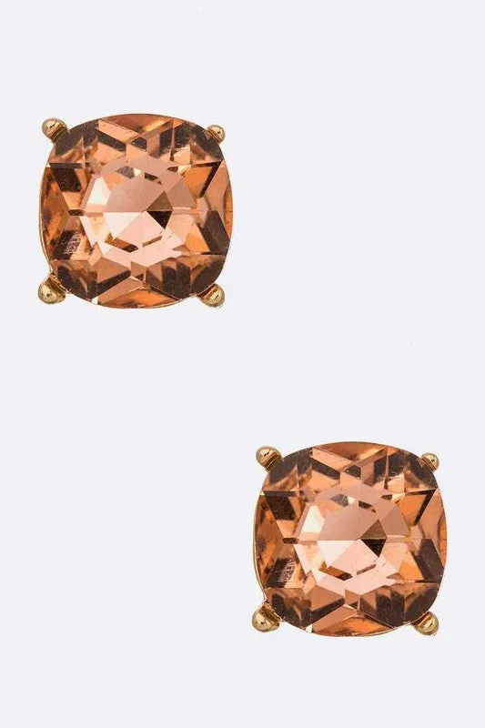 Crystal Cushion Cut Stud Earrings