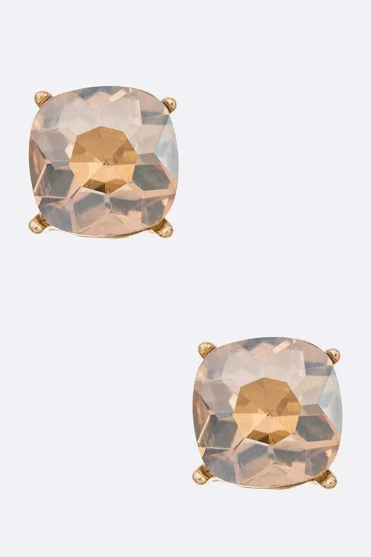Crystal Cushion Cut Stud Earrings