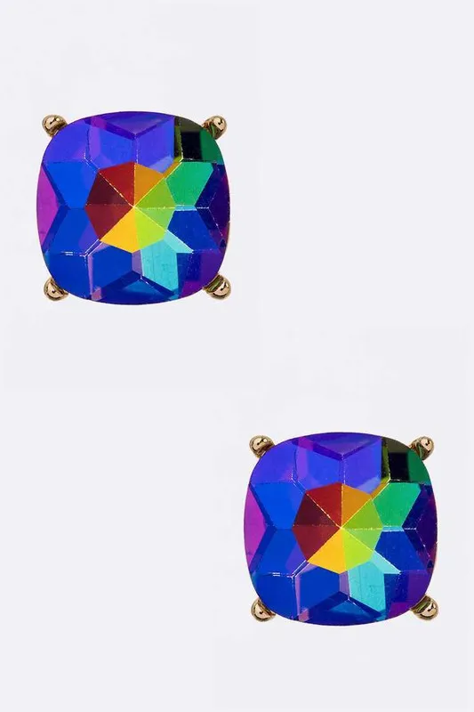 Crystal Cushion Cut Stud Earrings
