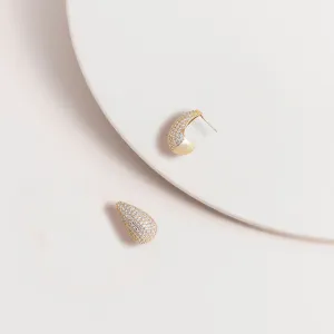 Crystal Droplet Post Earrings in Gold