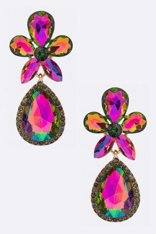 Crystal Flower Chandelier Earrings