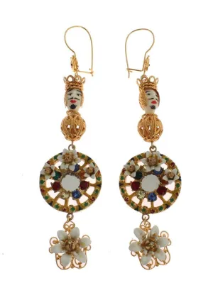 Crystal Gold Cart Wheel Pupi Doll Dangling Hook Earring