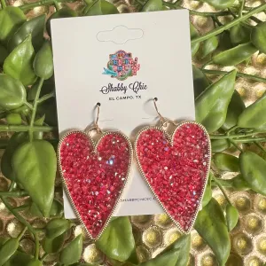 Crystal Heart Earrings - Fuschia