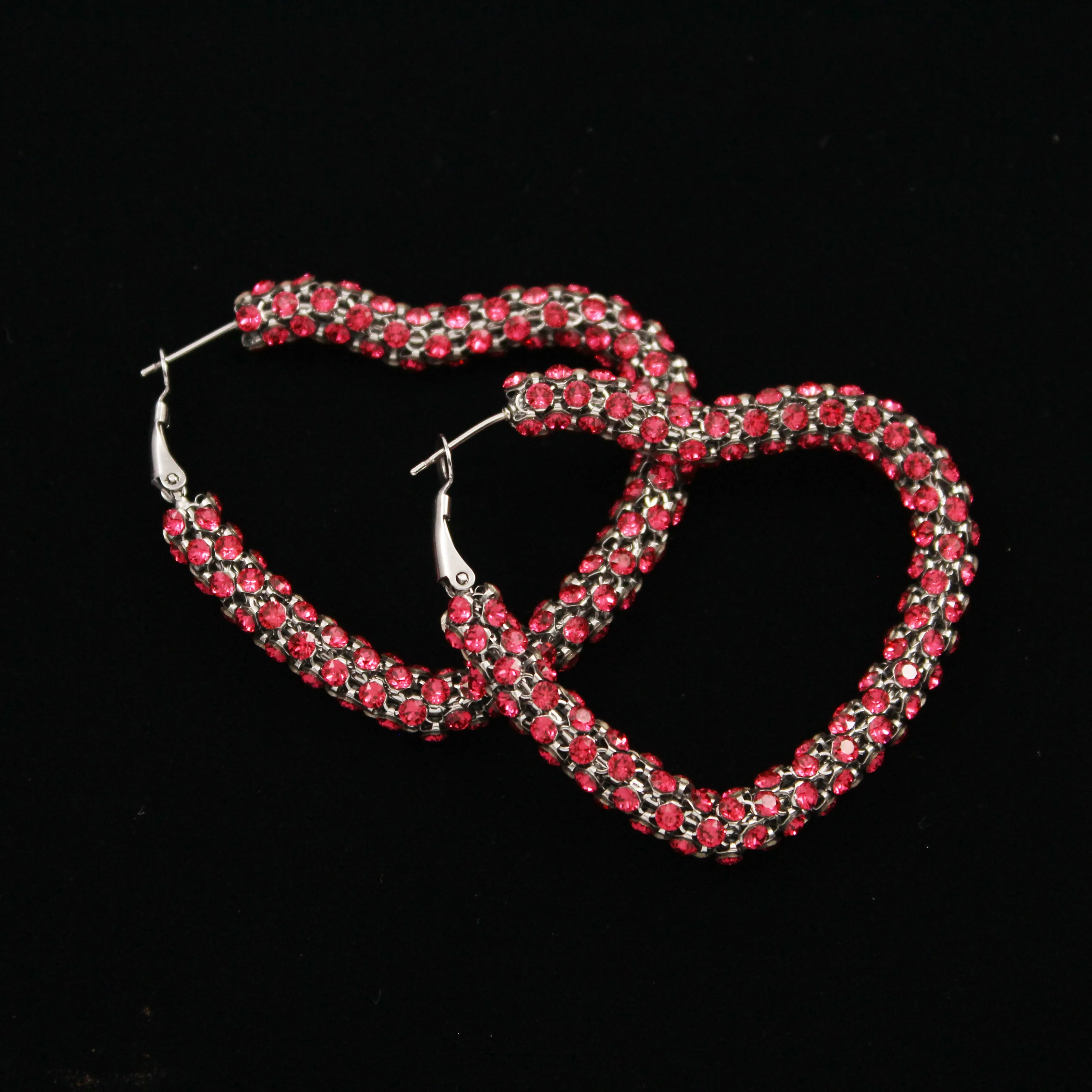 Crystal Mesh Heart Hoop Earring