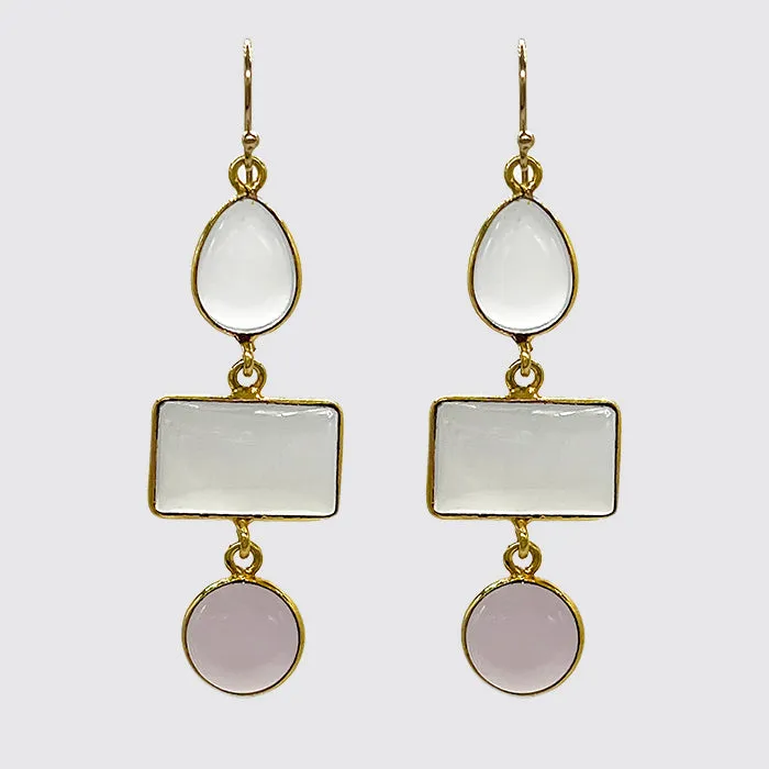 Crystal, Moonstone & Rose Quartz Earrings