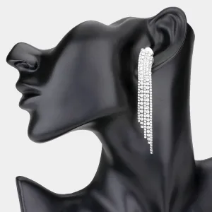 Crystal Rhinestone Fringe Clip On Pageant Earrings  | Prom Clip On Earrings |  396073
