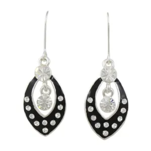 Crystal Spotted Black Enamel Open Teardrop Earring - REE925