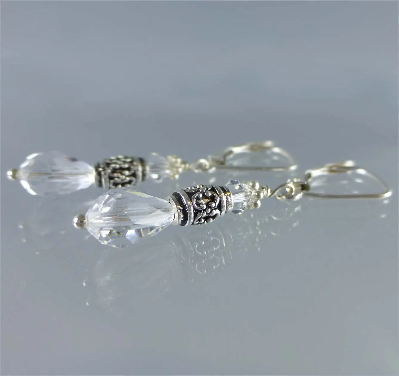 Crystal Sterling Silver Drop Earrings