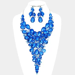 Crystal Teardrop Blue Cluster Vine Evening Necklace Set