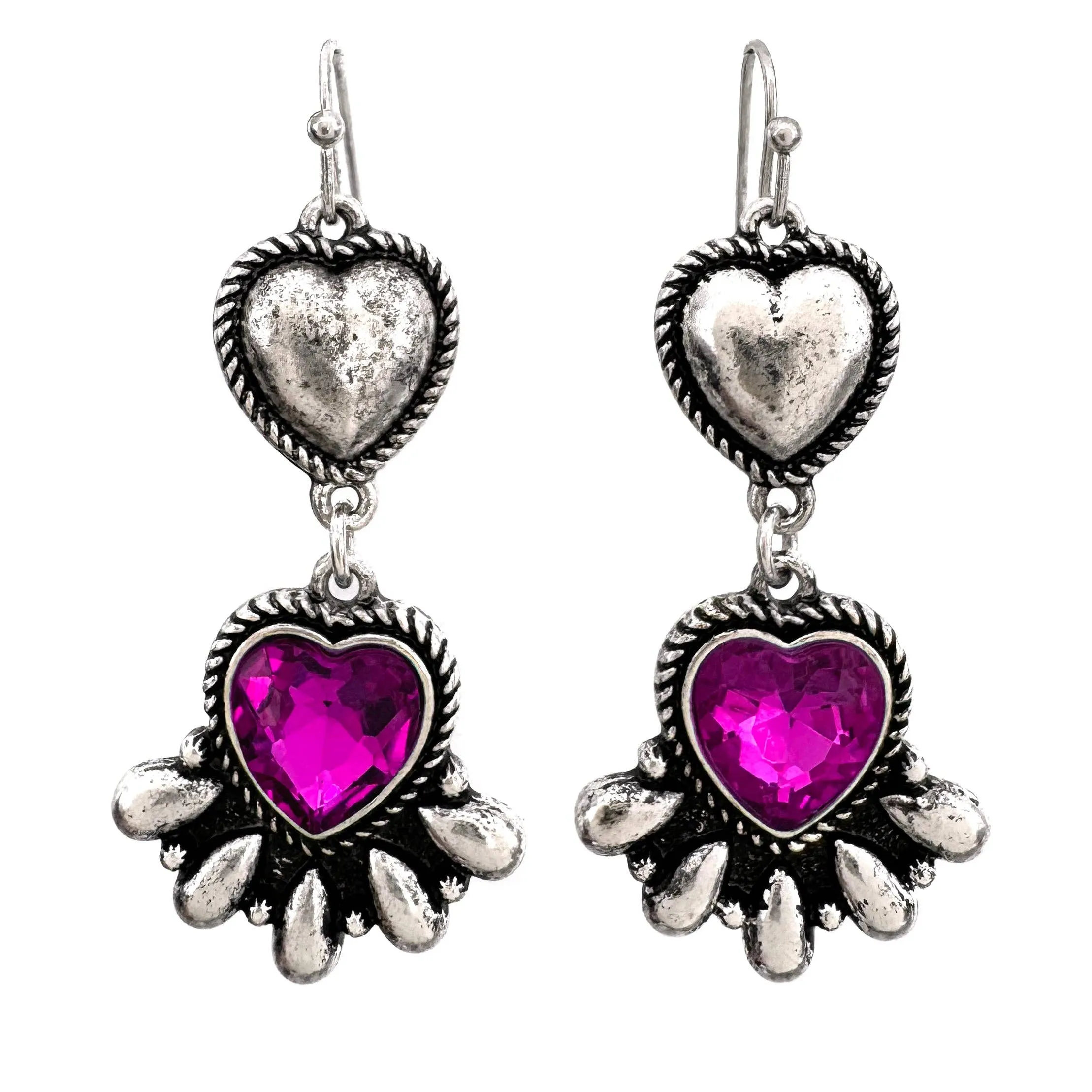 Crystal Turquoise Navajo Heart Blossom Silver Earrings: