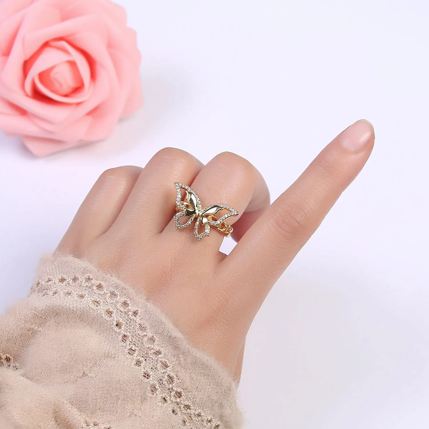Cubic Butterfly rings, gold butterfly rings stackable adjustable rings, Cluster ring, Dainty open ring U-504