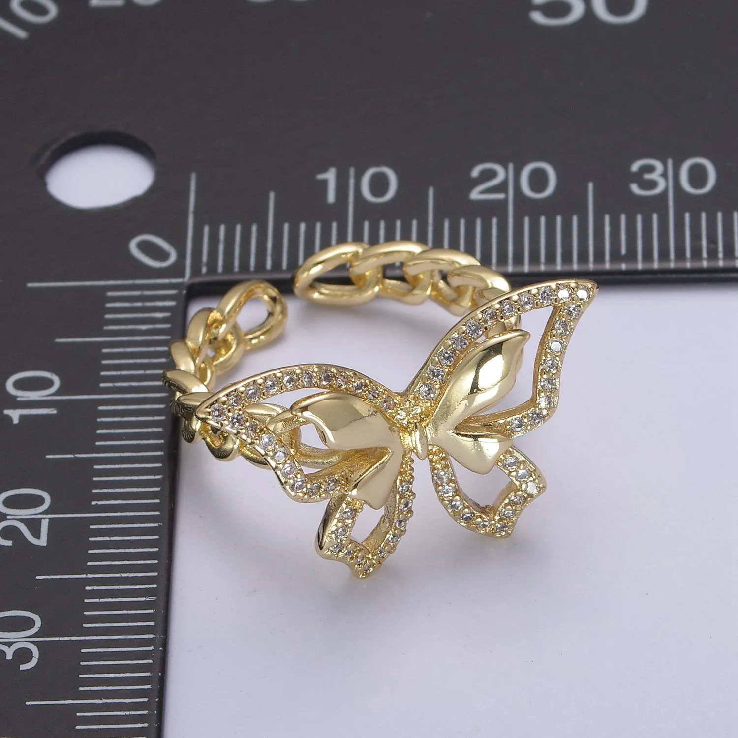 Cubic Butterfly rings, gold butterfly rings stackable adjustable rings, Cluster ring, Dainty open ring U-504