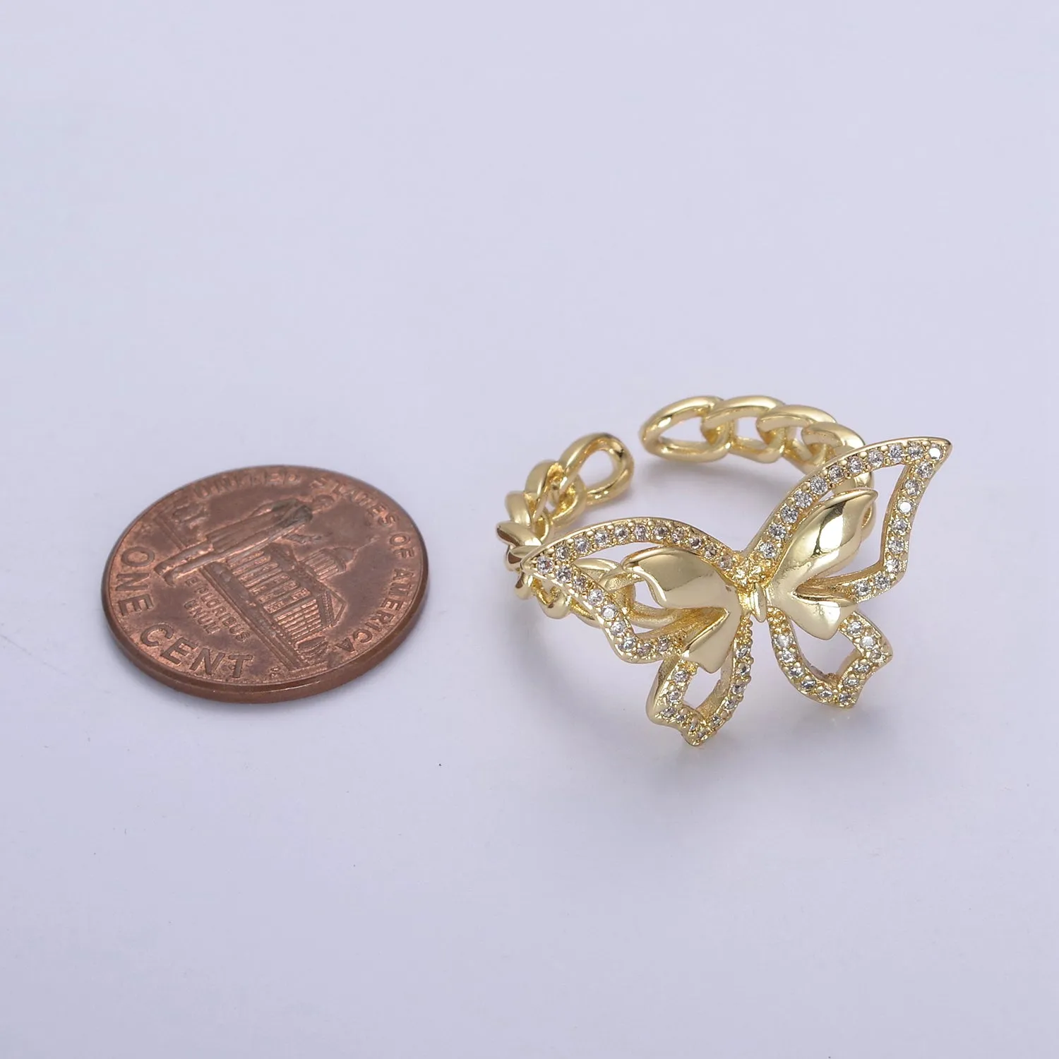 Cubic Butterfly rings, gold butterfly rings stackable adjustable rings, Cluster ring, Dainty open ring U-504