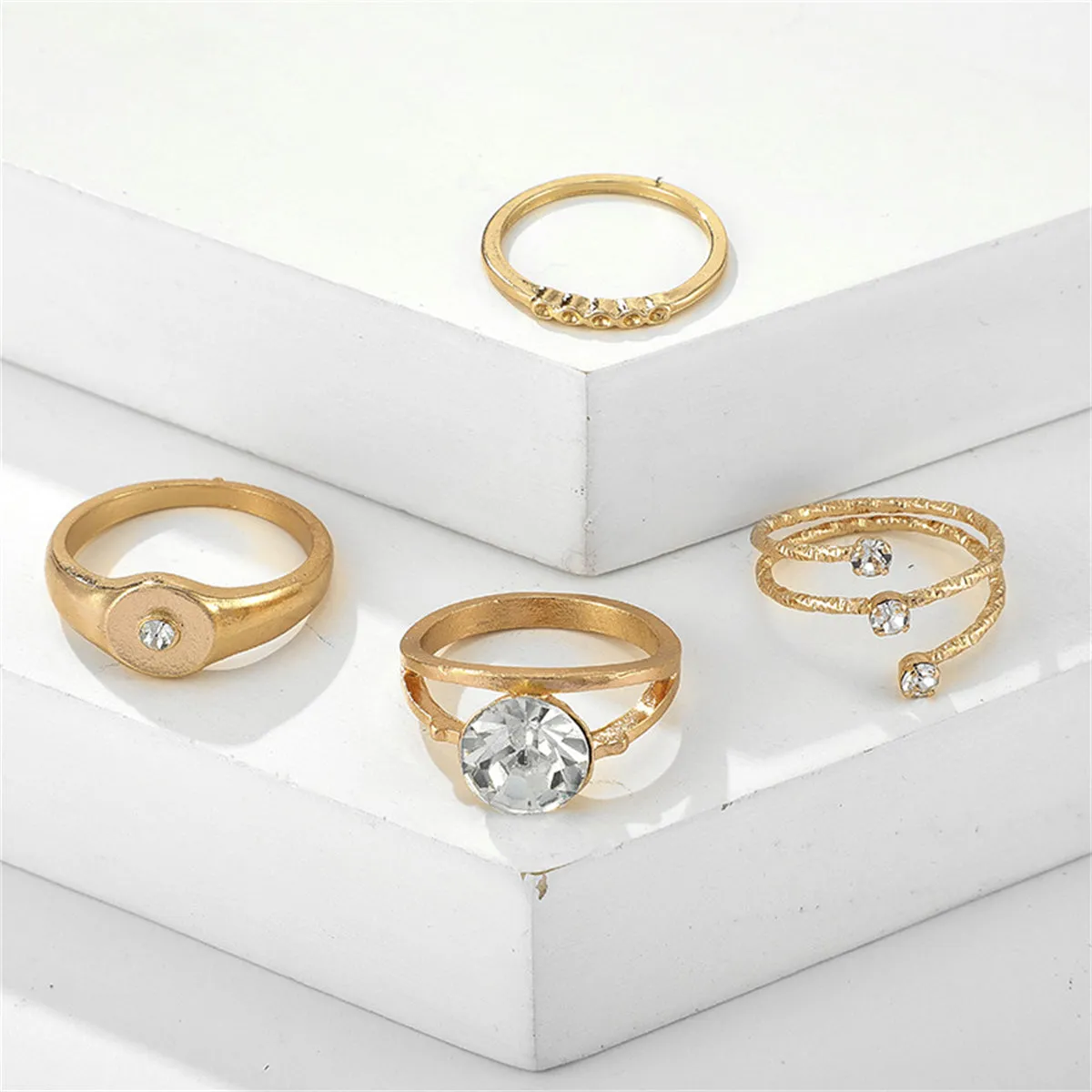 Cubic Zirconia & 18K Gold-Plated Layered Ring Set