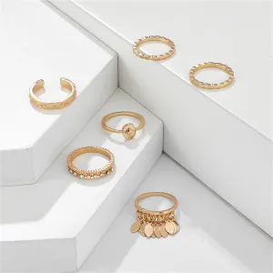 Cubic Zirconia & 18K Gold-Plated Leaves Tassel Ring Set