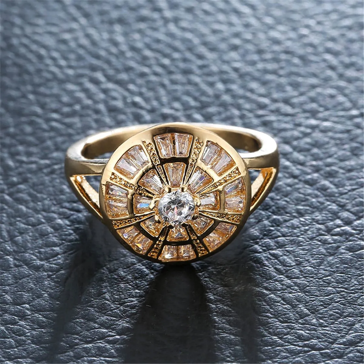 Cubic Zirconia & 18K Gold-Plated Sunflower Ring