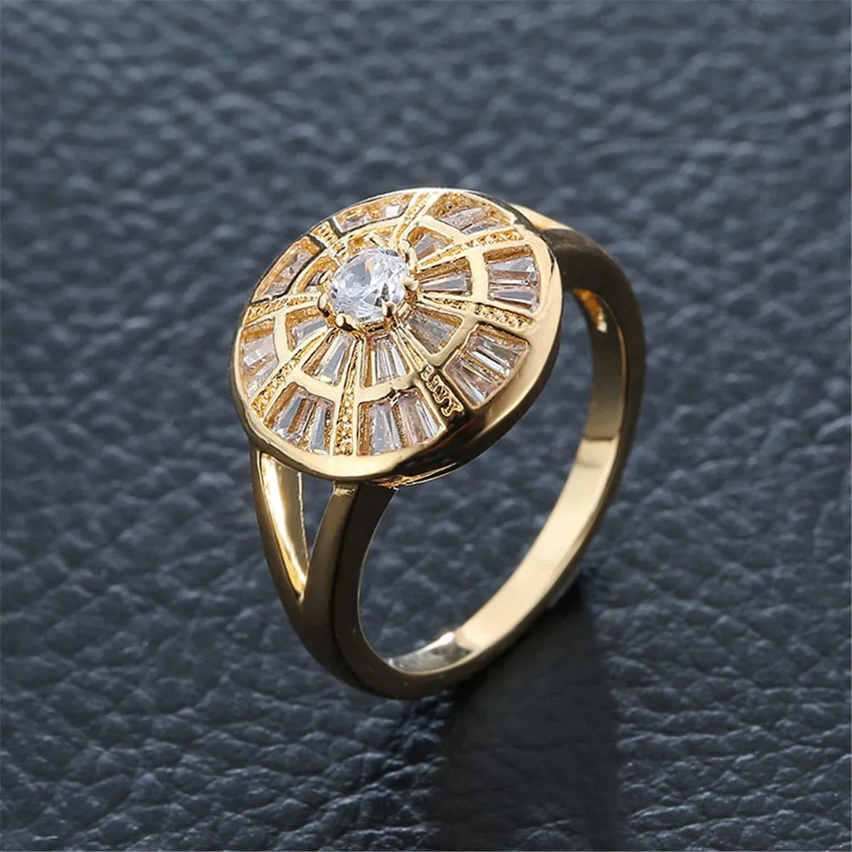 Cubic Zirconia & 18K Gold-Plated Sunflower Ring