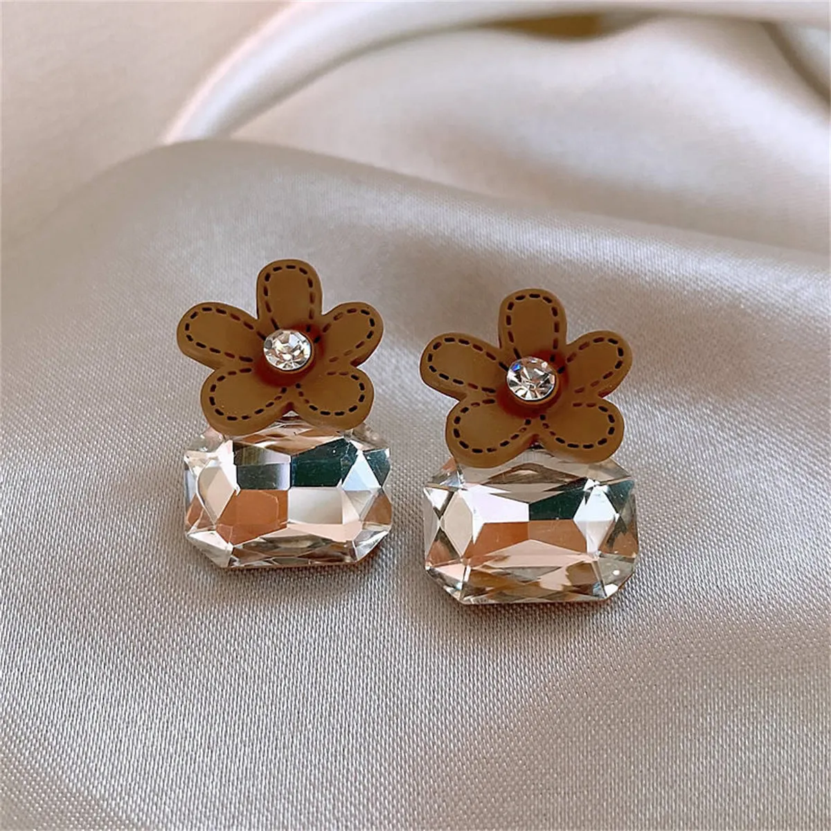 Cubic Zirconia & Crystal Flower Stud Earrings