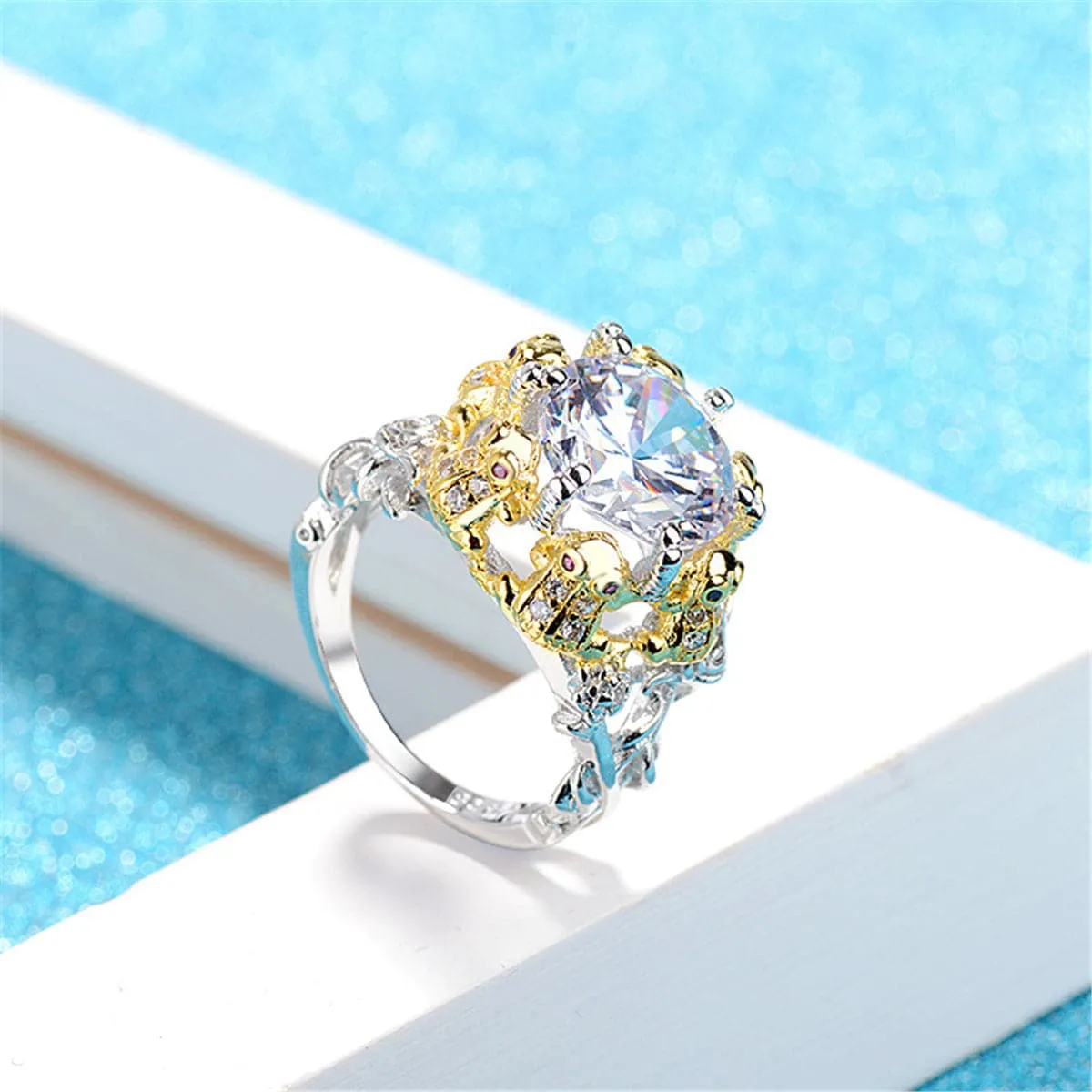 Cubic Zirconia & Crystal Two-Tone Frog Ring