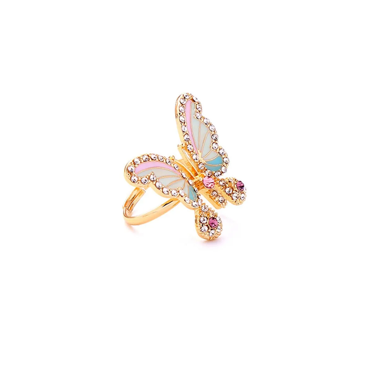 Cubic Zirconia & Enamel 18K Gold-Plated Pastel Butterfly Adjustable Ring