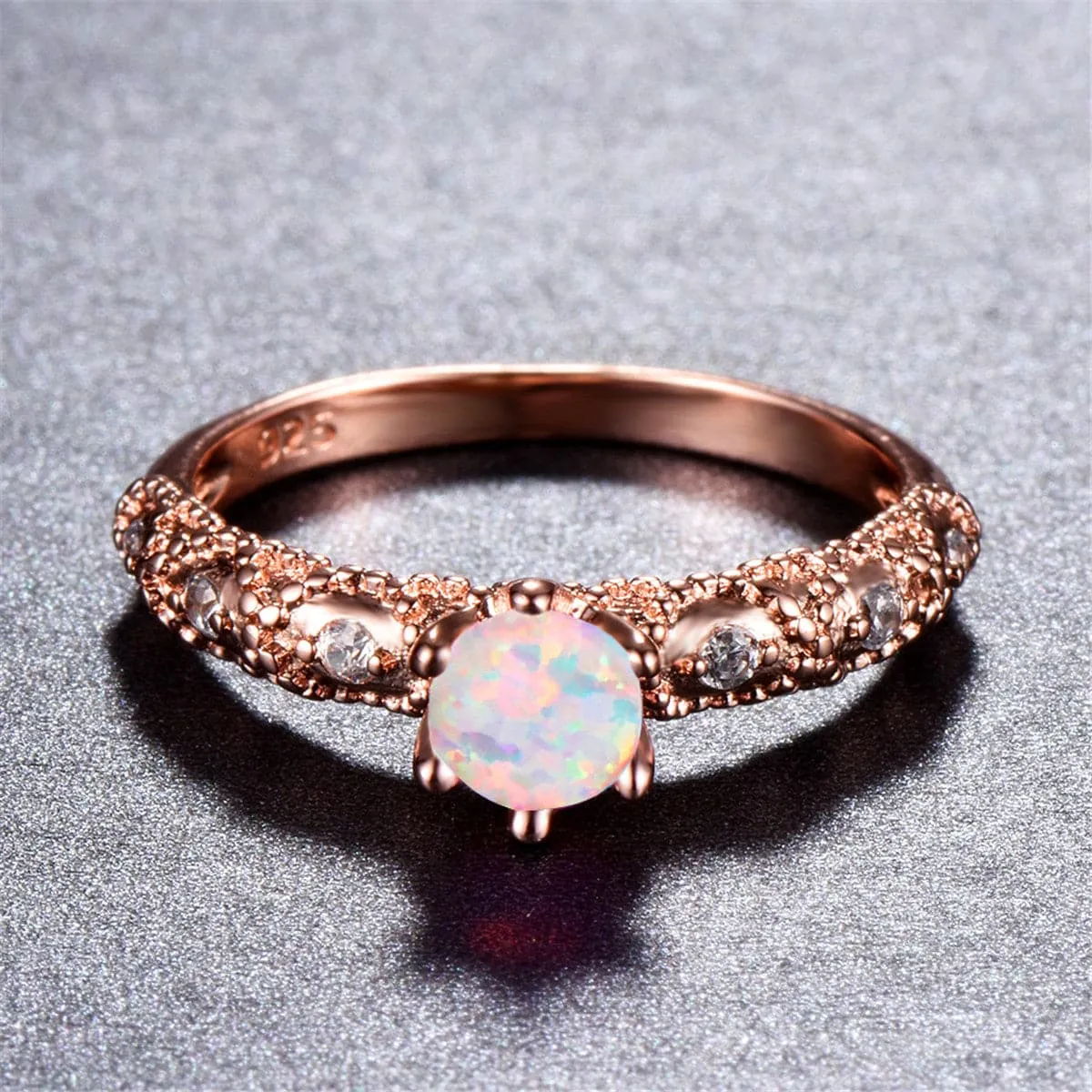 Cubic Zirconia & Opal Round Solitaire Ring
