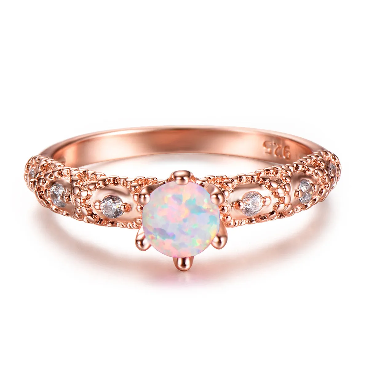 Cubic Zirconia & Opal Round Solitaire Ring