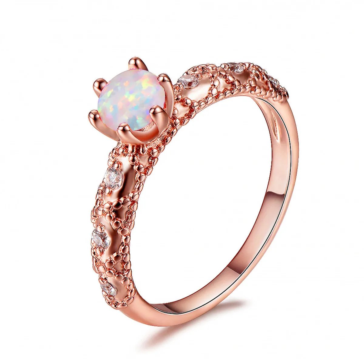 Cubic Zirconia & Opal Round Solitaire Ring