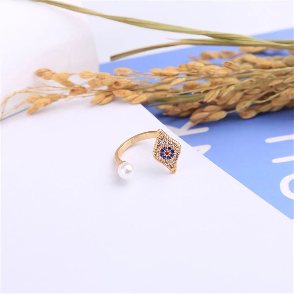 Cubic Zirconia & Pearl 18k Gold-Plated Eye Open Ring