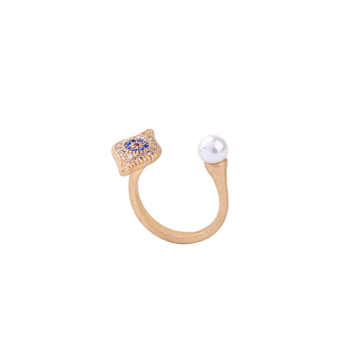 Cubic Zirconia & Pearl 18k Gold-Plated Eye Open Ring