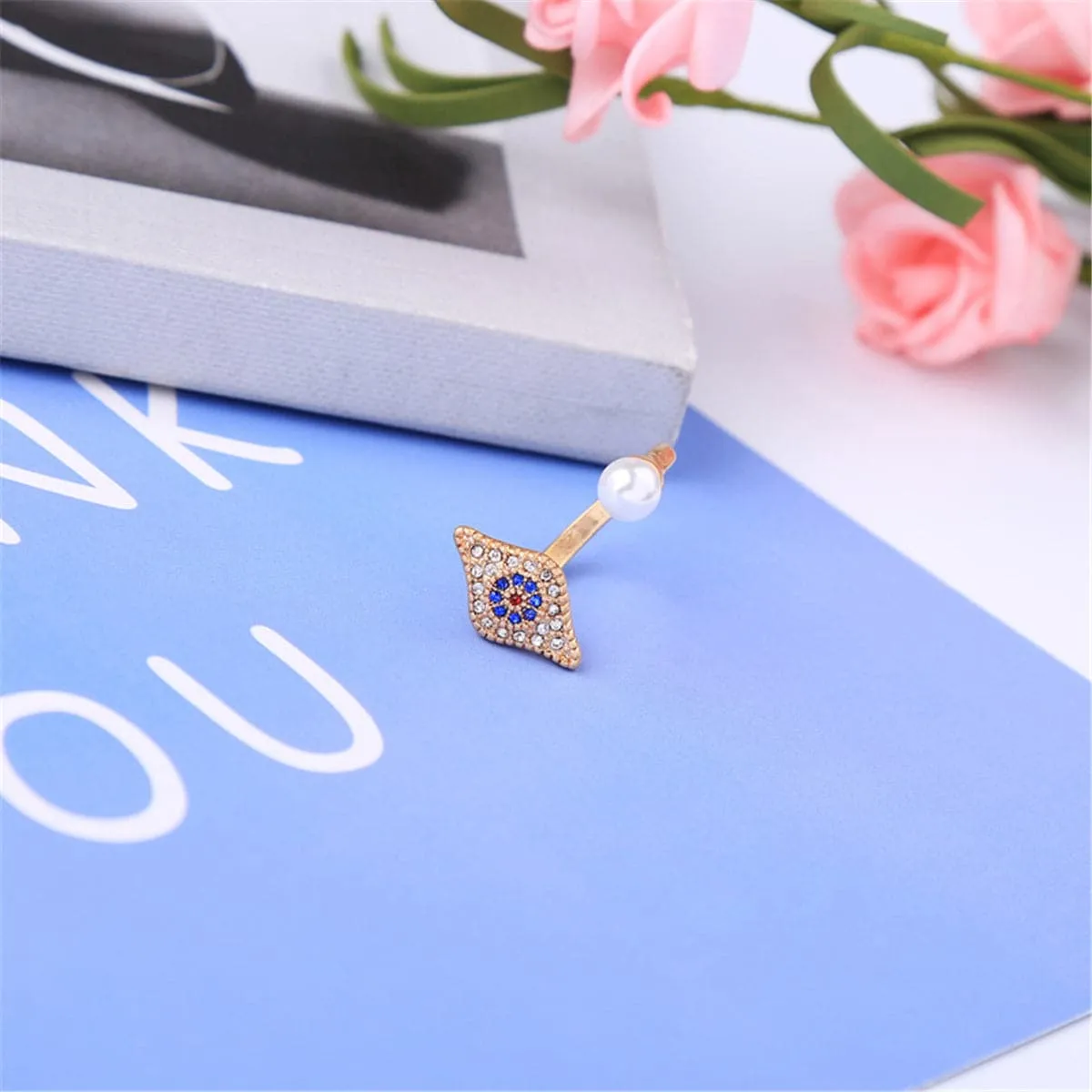 Cubic Zirconia & Pearl 18k Gold-Plated Eye Open Ring