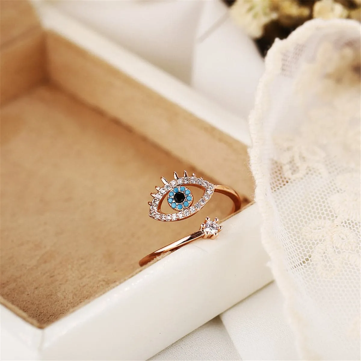 Cubic Zirconia & Resin 18K Gold-Plated Evil Eye Bypass Ring