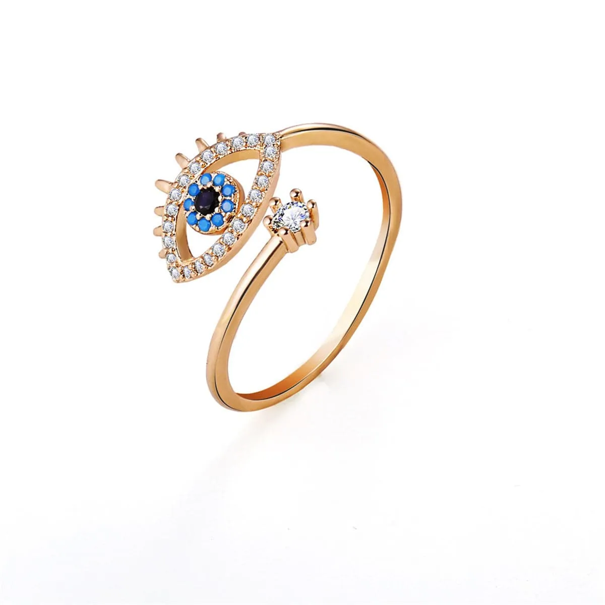 Cubic Zirconia & Resin 18K Gold-Plated Evil Eye Bypass Ring