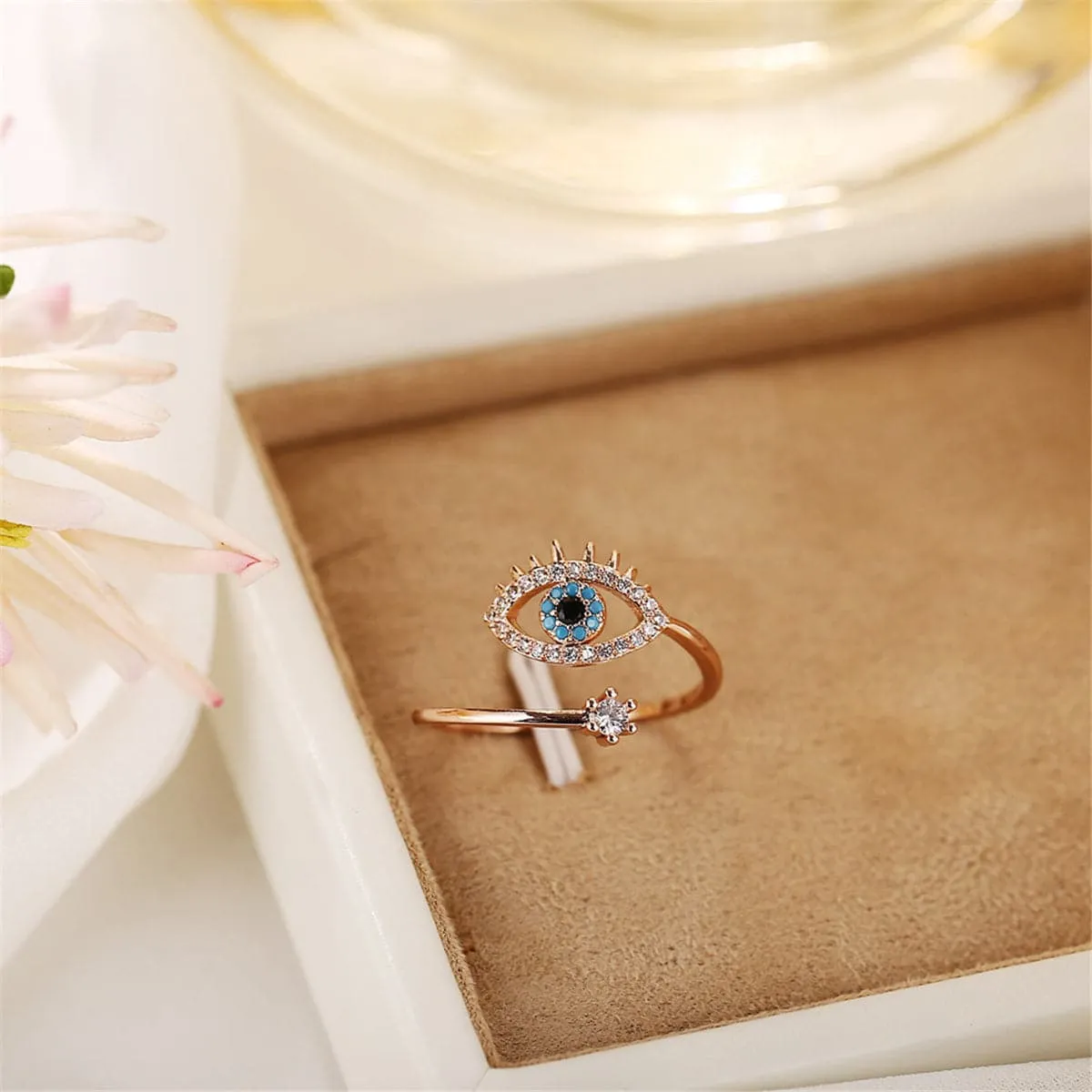 Cubic Zirconia & Resin 18K Gold-Plated Evil Eye Bypass Ring