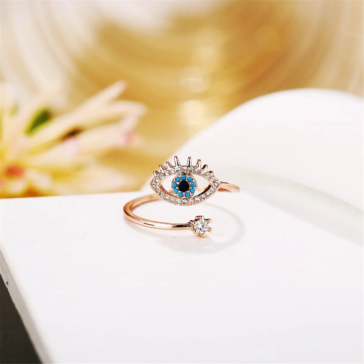 Cubic Zirconia & Resin 18K Gold-Plated Evil Eye Bypass Ring