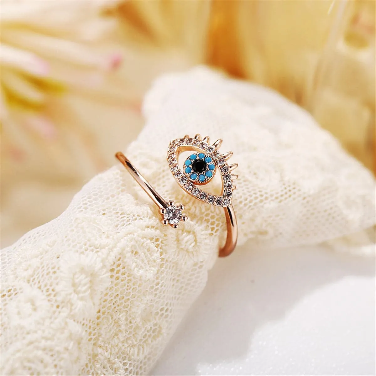 Cubic Zirconia & Resin 18K Gold-Plated Evil Eye Bypass Ring