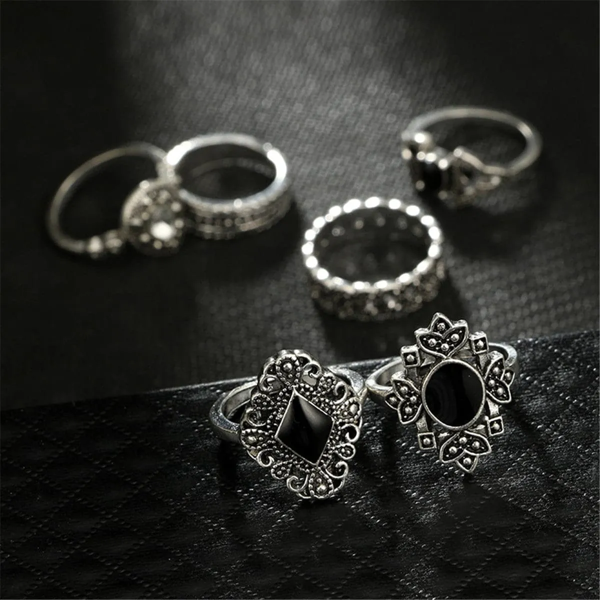 Cubic Zirconia & Resin Silver-Plated Sunflower Ring Set