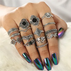 Cubic Zirconia & Resin Silver-Plated Sunflower Ring Set