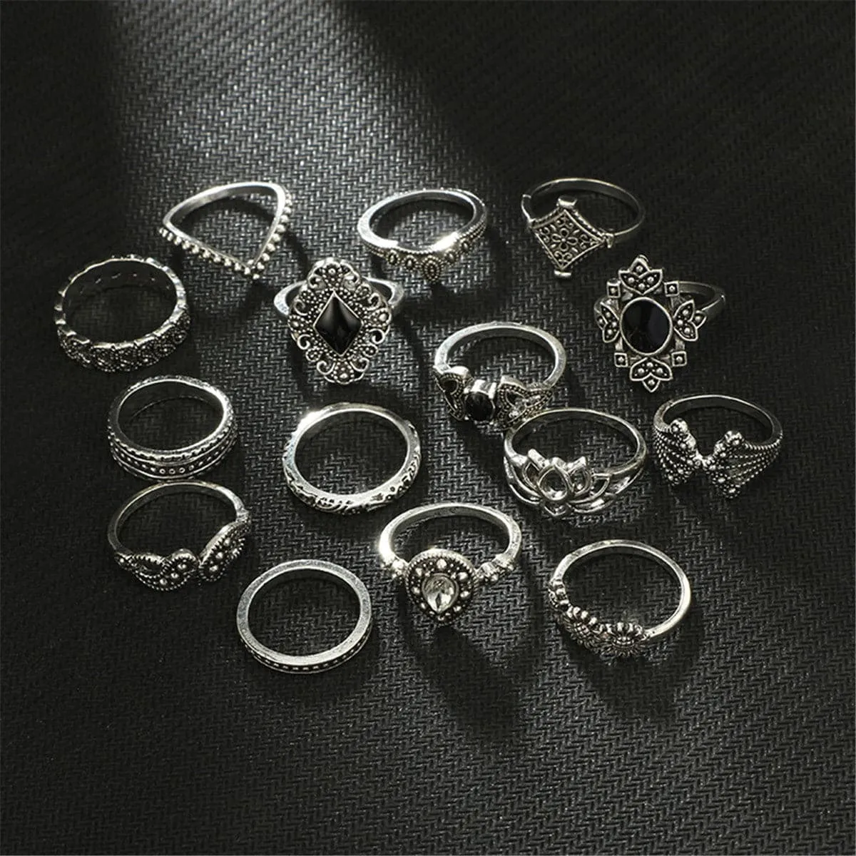 Cubic Zirconia & Resin Silver-Plated Sunflower Ring Set